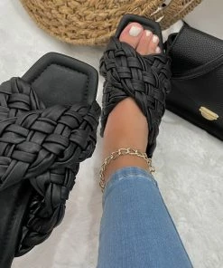 Fabulous Shoes Black Braided Flats