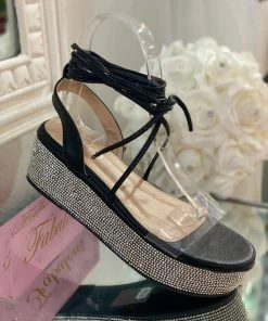 Fabulous Shoes Sparkly Black Platform Lace Up Sandals WEDGES & PLATFORMS