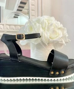 Fabulous Shoes Black PU Wedges