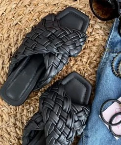 Fabulous Shoes Black Braided Flats
