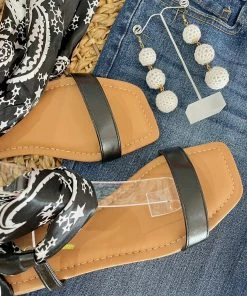 Fabulous Shoes Black Scarf Tie Flats