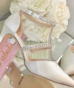 Fabulous Shoes Rhinestones Off White Pumps