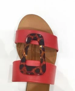 Fabulous Shoes Red Flat Slides Sandals