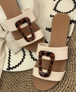 Fabulous Shoes Cream Flat Slides Sandals