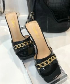 Fabulous Shoes Black Chain Sandals HEELS