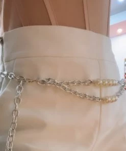 Fabulous Shoes Pearls Silver Chain Belt
