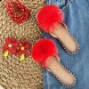 Fabulous Shoes Red Pom Poms Flats