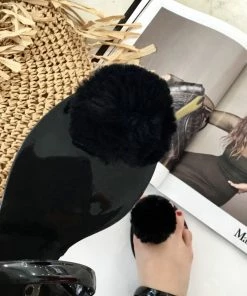 Fabulous Shoes Black Pom Poms Sandals