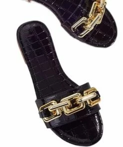 Fabulous Shoes Black Gold Chain Flats