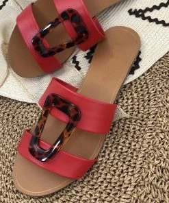 Fabulous Shoes Red Flat Slides Sandals