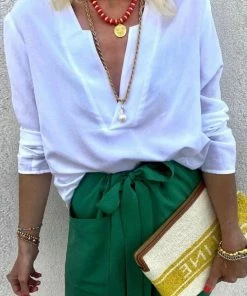 Fabulous Shoes White V-Neck Style Blouse TOPS