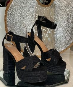 Fabulous Shoes Black Chunky Rope Heels