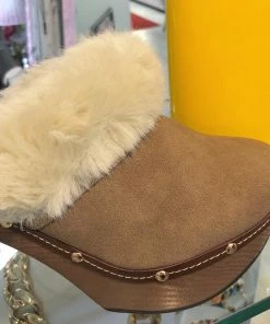 Fabulous Shoes Taupe Fur Clogs