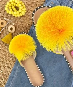 Fabulous Shoes Yellow Pom Poms Flats