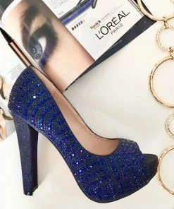 Fabulous Shoes Navy Blue Sparkle Heels