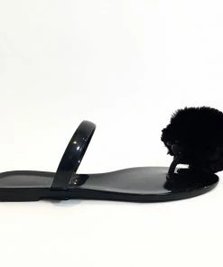 Fabulous Shoes Black Pom Poms Sandals