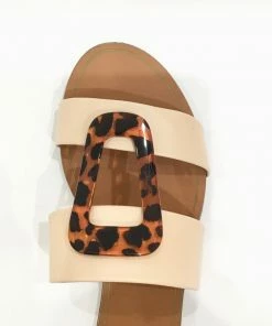 Fabulous Shoes Cream Flat Slides Sandals