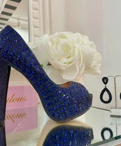 Fabulous Shoes Navy Blue Sparkle Heels