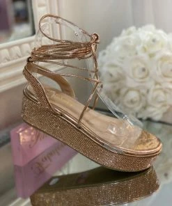 Fabulous Shoes Sparkly Champagne Platforms Lace Up Sandals WEDGES & PLATFORMS