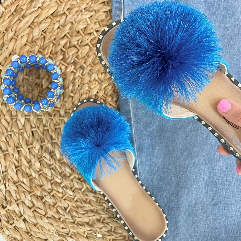 Fabulous Shoes Blue Pom Poms Flats 2 Fabulous Shoes Blue Pom Poms Flats